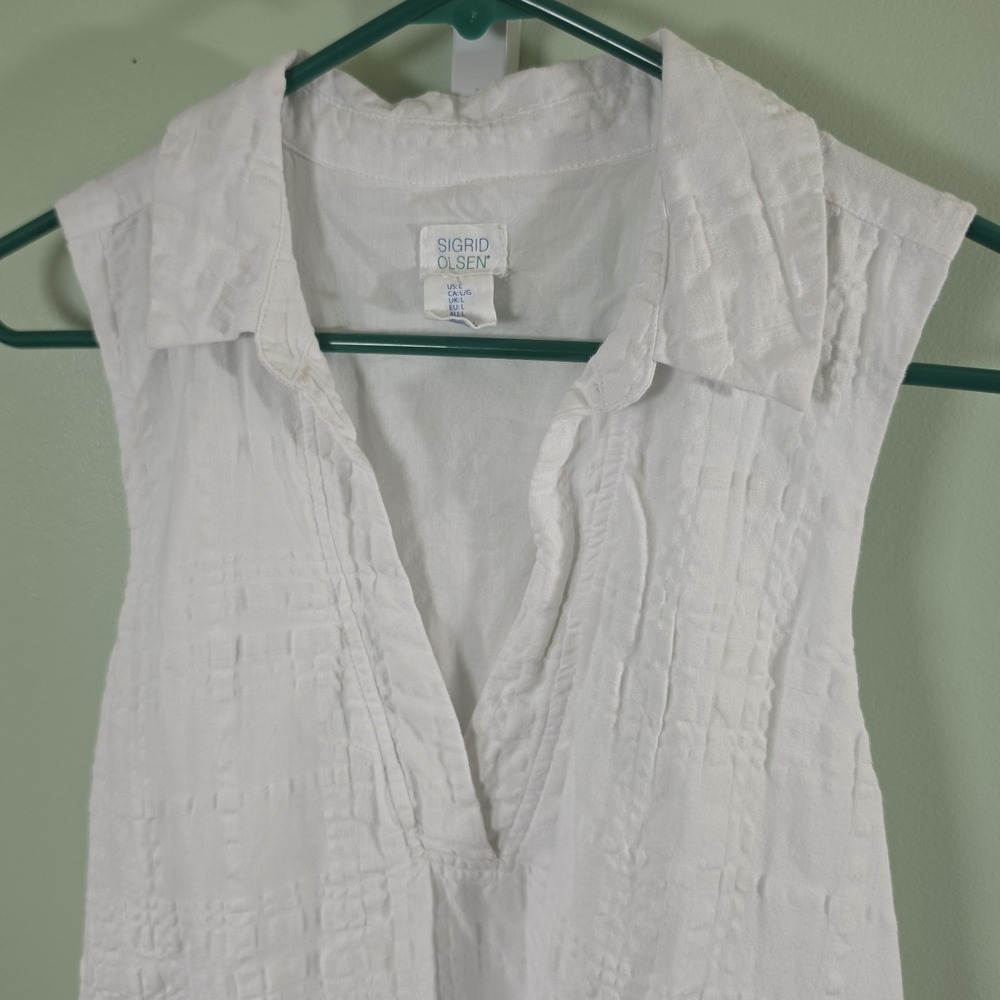 Sigrid Olsen Women's Sleeveless Shift Dress Linen/Cotton Blend White Size Large - Picture 2 of 8